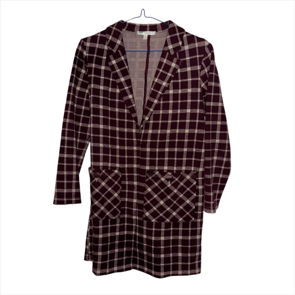 Mint Condition- Anthropologie Burgundy Plaid Sweater  XS